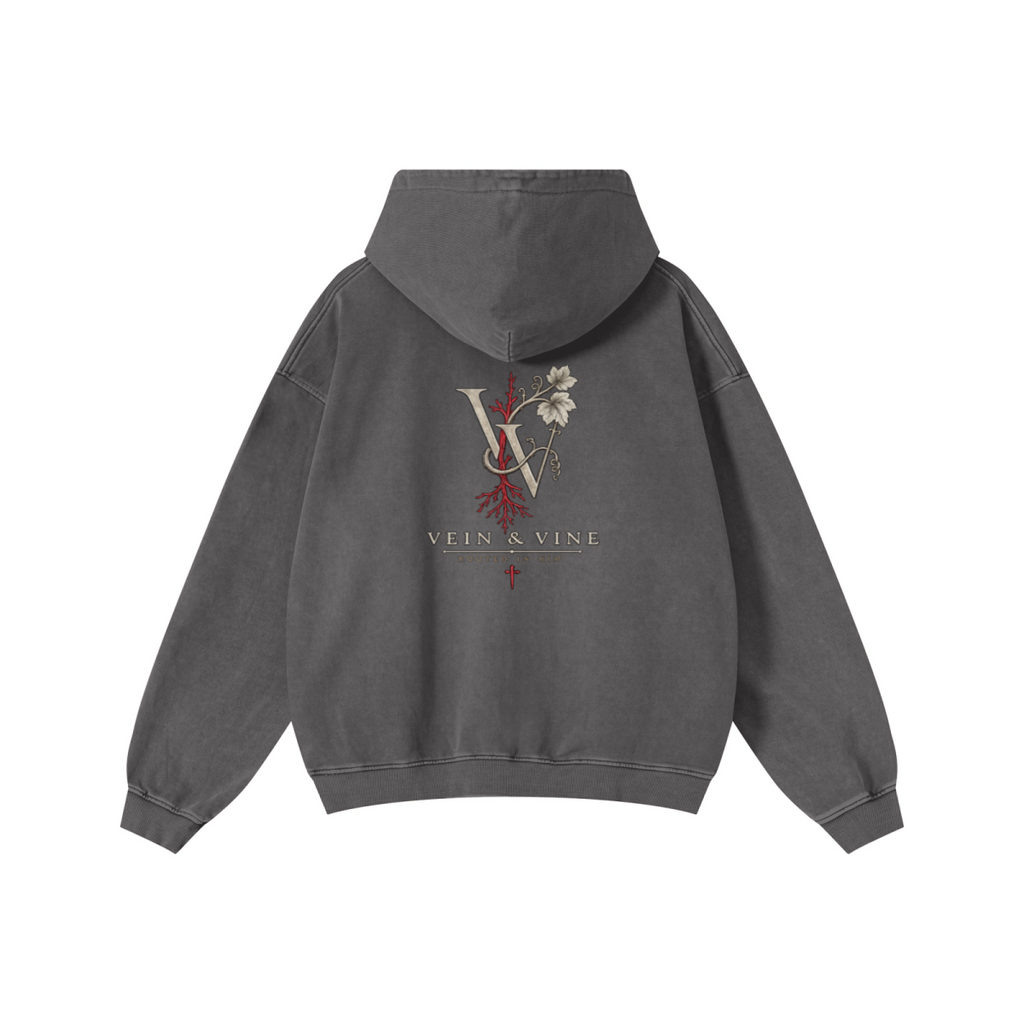 480GSM Men’s Heavyweight Pigment-Wash Hoodie Dark Grey