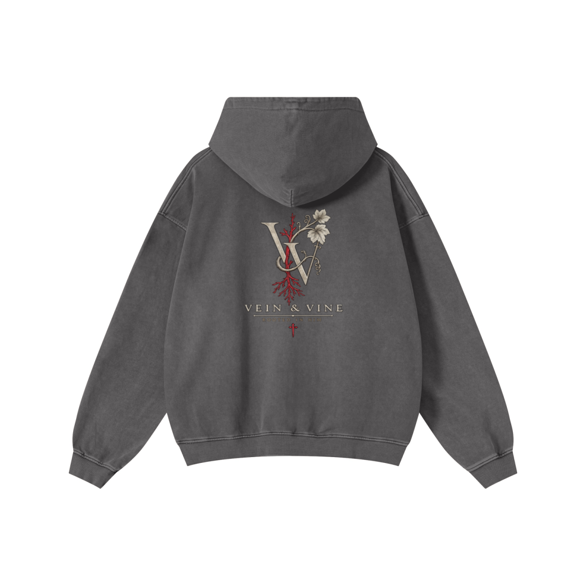 480GSM Men’s Heavyweight Pigment-Wash Hoodie Dark Grey
