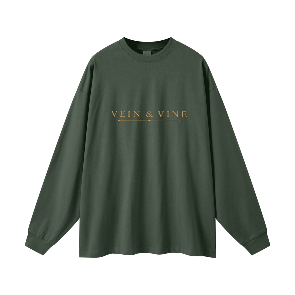 305GSM Unisex Premium Heavyweight Double-Yarn Plain Fabric Earth-Tone Basic Layering Long sleeve Dark Green