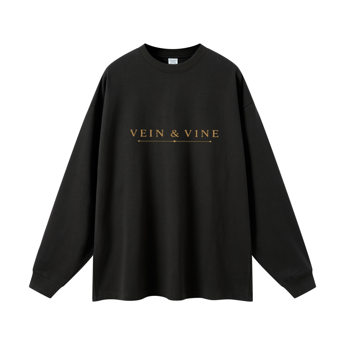 305GSM Unisex Premium Heavyweight Double-Yarn Plain Fabric Earth-Tone Basic Layering Long sleeve Black