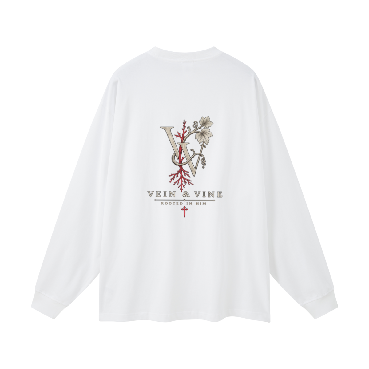 305GSM Unisex Premium Heavyweight Double-Yarn Plain Fabric Earth-Tone Basic Layering Long sleeve White