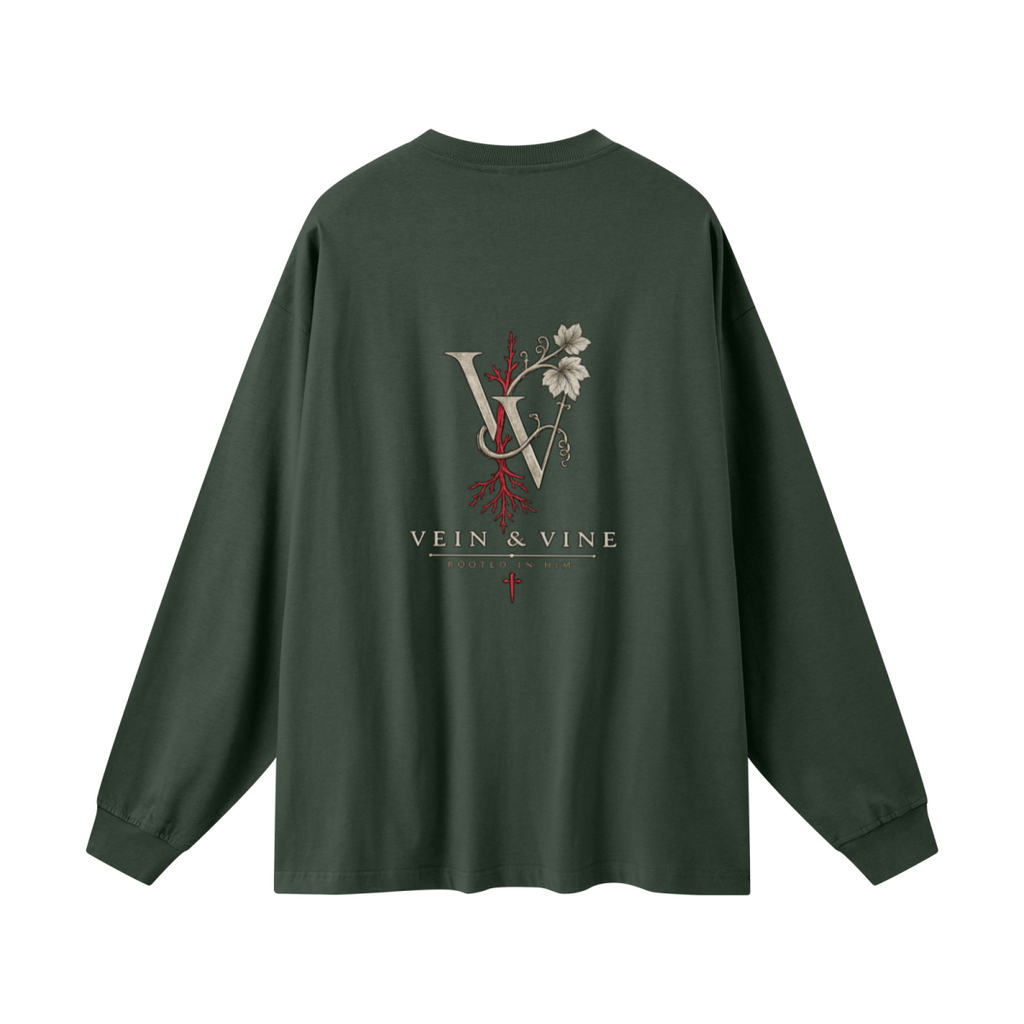 305GSM Unisex Premium Heavyweight Double-Yarn Plain Fabric Earth-Tone Basic Layering Long sleeve Dark Green