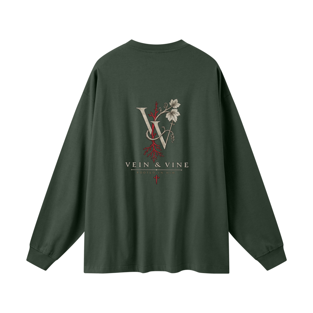 305GSM Unisex Premium Heavyweight Double-Yarn Plain Fabric Earth-Tone Basic Layering Long sleeve Dark Green