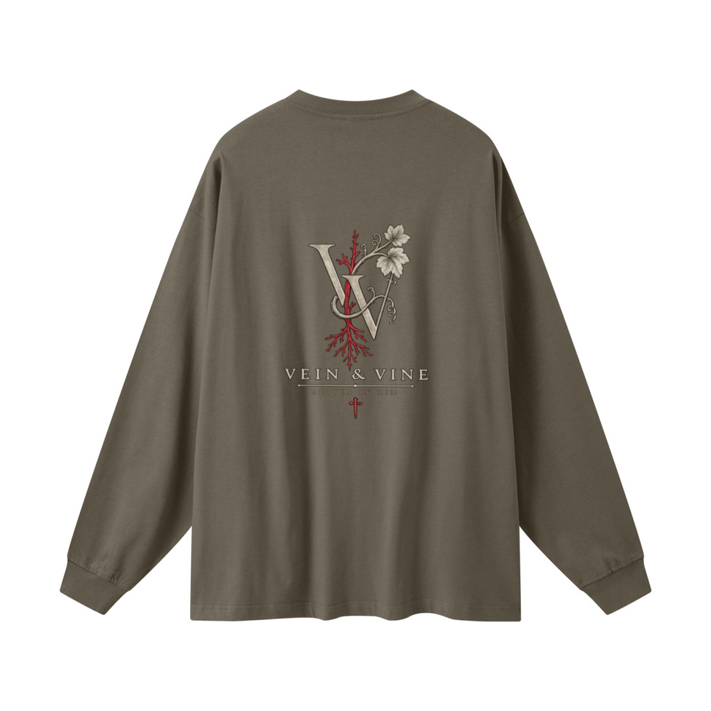305GSM Unisex Premium Heavyweight Double-Yarn Plain Fabric Earth-Tone Basic Layering Long sleeve Brown