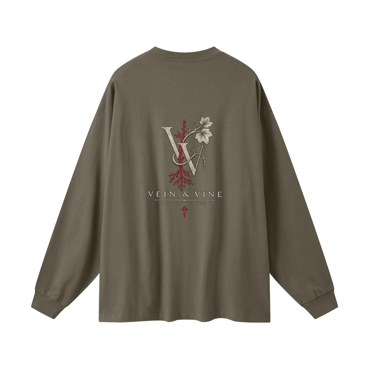305GSM Unisex Premium Heavyweight Double-Yarn Plain Fabric Earth-Tone Basic Layering Long sleeve Brown