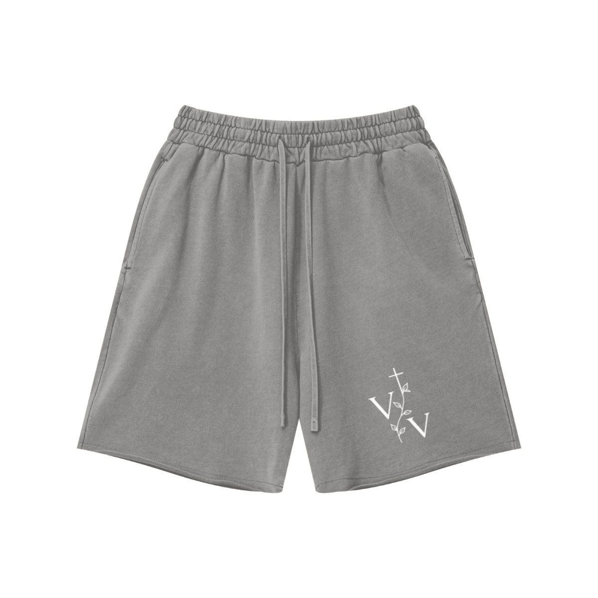 370GSM Unisex Heavyweight Raw-Edge Pigment-Washed Shorts Medium gray