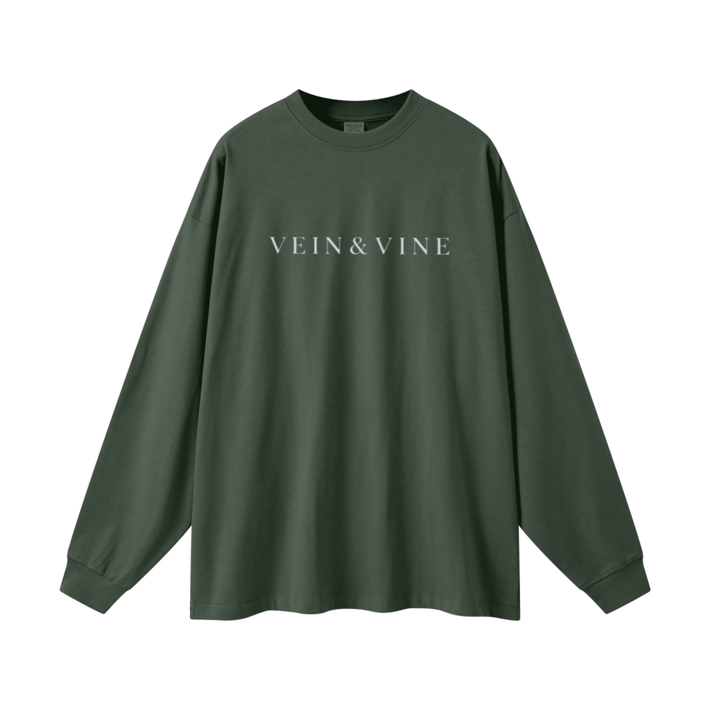 305GSM Unisex Premium Heavyweight Double-Yarn Plain Fabric Earth-Tone Basic Layering Long sleeve Dark Green