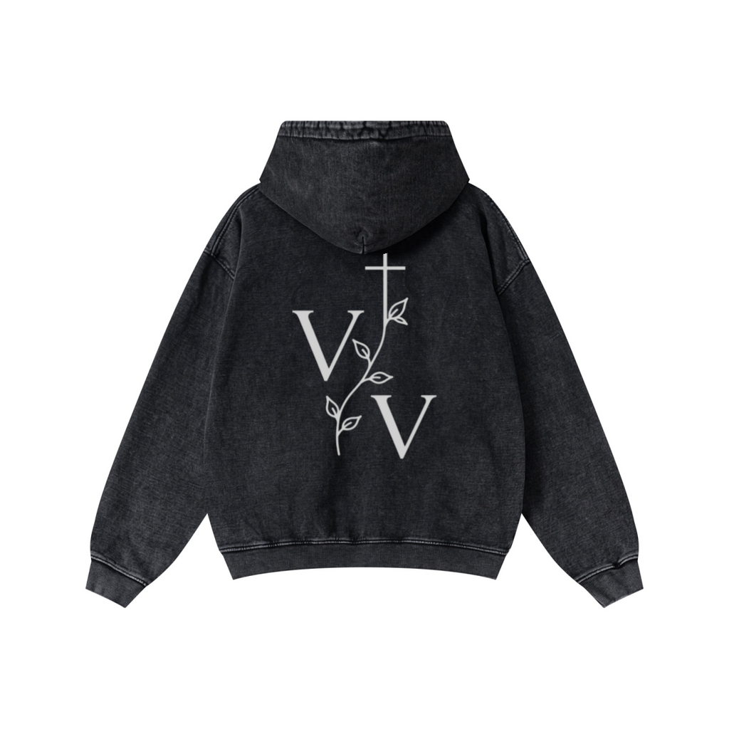 480GSM Men's Heavyweight Pigment-Wash Pullover Hoodie Snowflake Grey