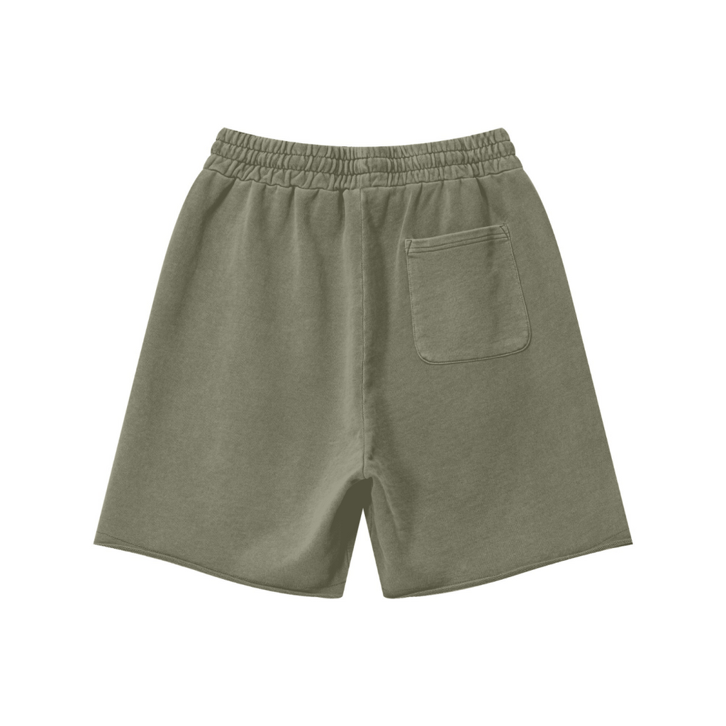370GSM Unisex Heavyweight Raw-Edge Pigment-Washed Shorts Grayish green