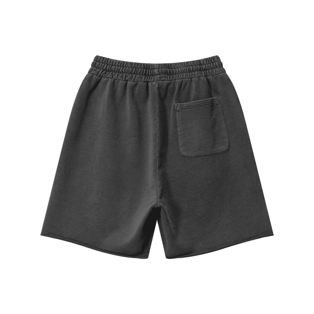 370GSM Unisex Heavyweight Raw-Edge Pigment-Washed Shorts Dark gray