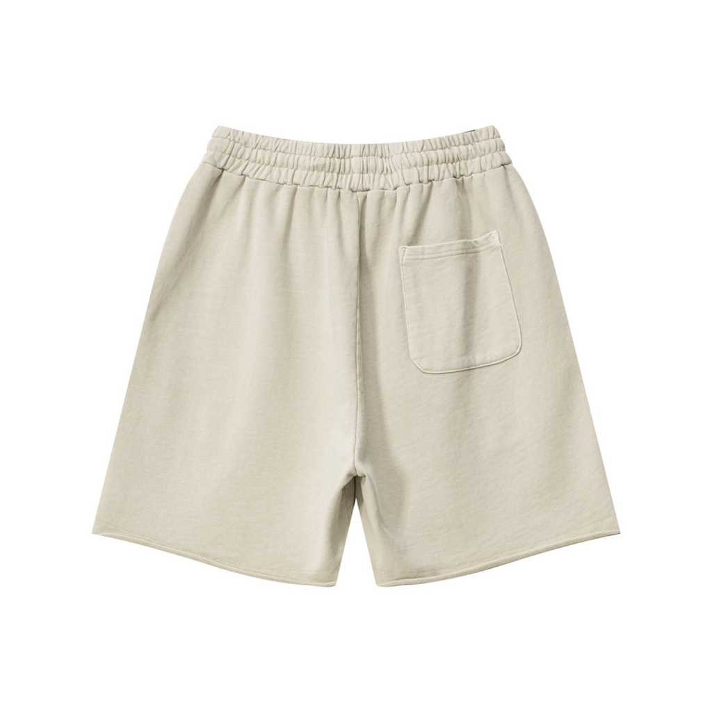 370GSM Unisex Heavyweight Raw-Edge Pigment-Washed Shorts Medium gray