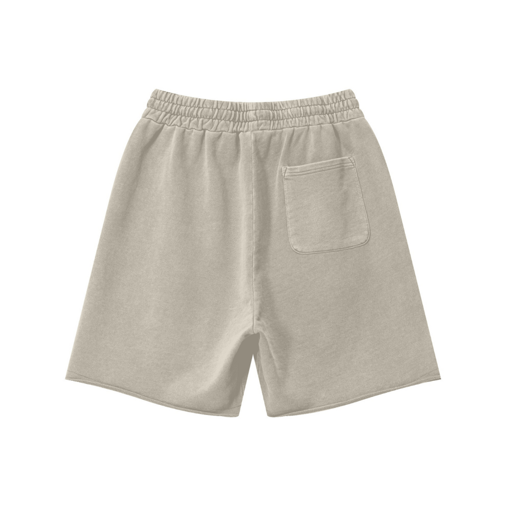 370GSM Unisex Heavyweight Raw-Edge Pigment-Washed Shorts Grey Apricot