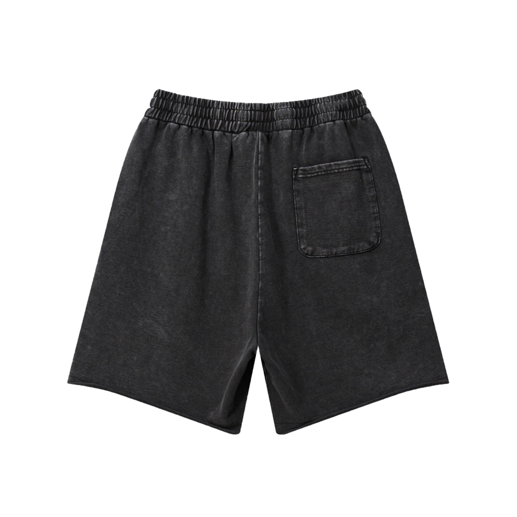 370GSM Unisex Heavyweight Raw-Edge Pigment-Washed Shorts Snow wash Grey