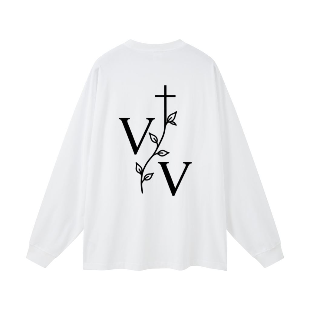 305GSM Unisex Premium Heavyweight Double-Yarn Plain Fabric Earth-Tone Basic Layering Long sleeve White