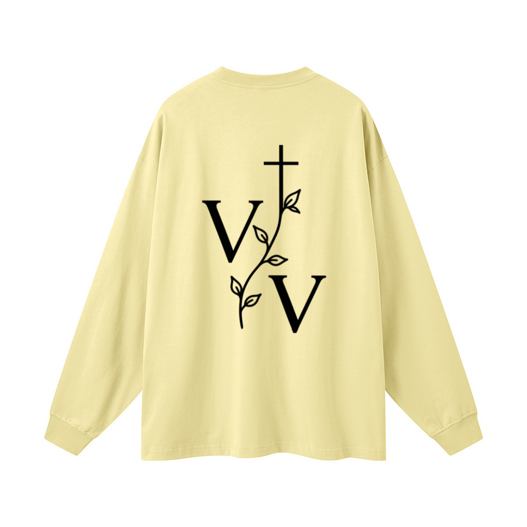 305GSM Unisex Premium Heavyweight Double-Yarn Plain Fabric Earth-Tone Basic Layering Long sleeve Yellow