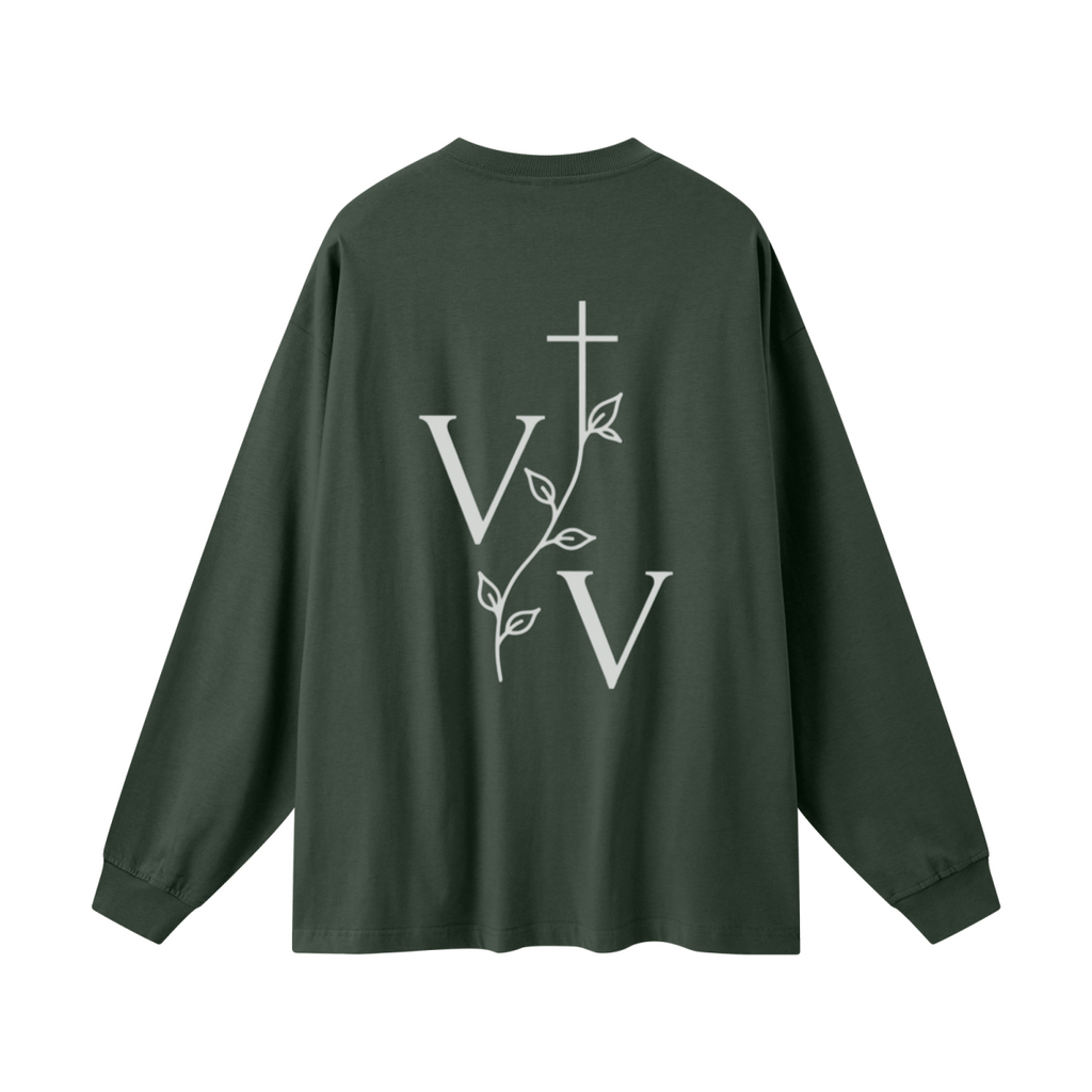 305GSM Unisex Premium Heavyweight Double-Yarn Plain Fabric Earth-Tone Basic Layering Long sleeve Dark Green