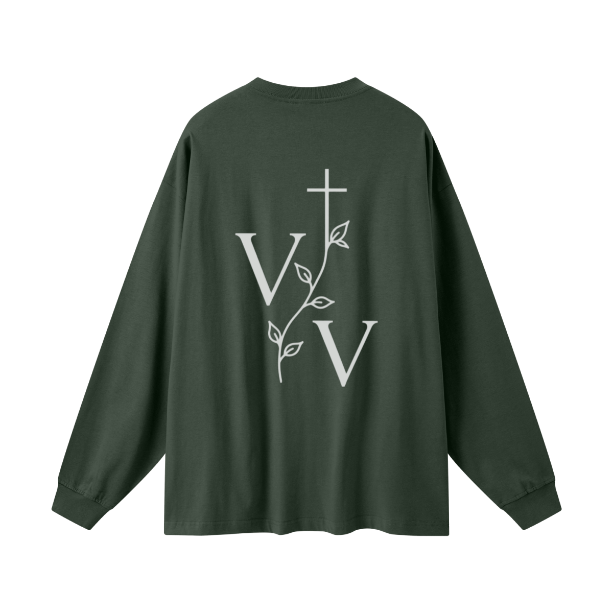 305GSM Unisex Premium Heavyweight Double-Yarn Plain Fabric Earth-Tone Basic Layering Long sleeve Dark Green