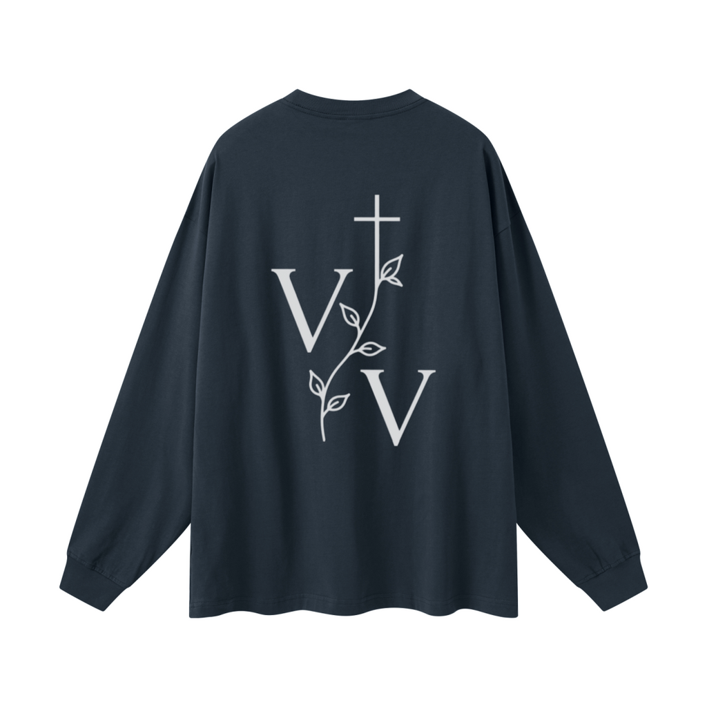 305GSM Unisex Premium Heavyweight Double-Yarn Plain Fabric Earth-Tone Basic Layering Long sleeve Navy Blue