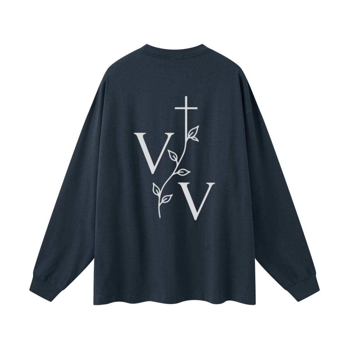 305GSM Unisex Premium Heavyweight Double-Yarn Plain Fabric Earth-Tone Basic Layering Long sleeve Navy Blue