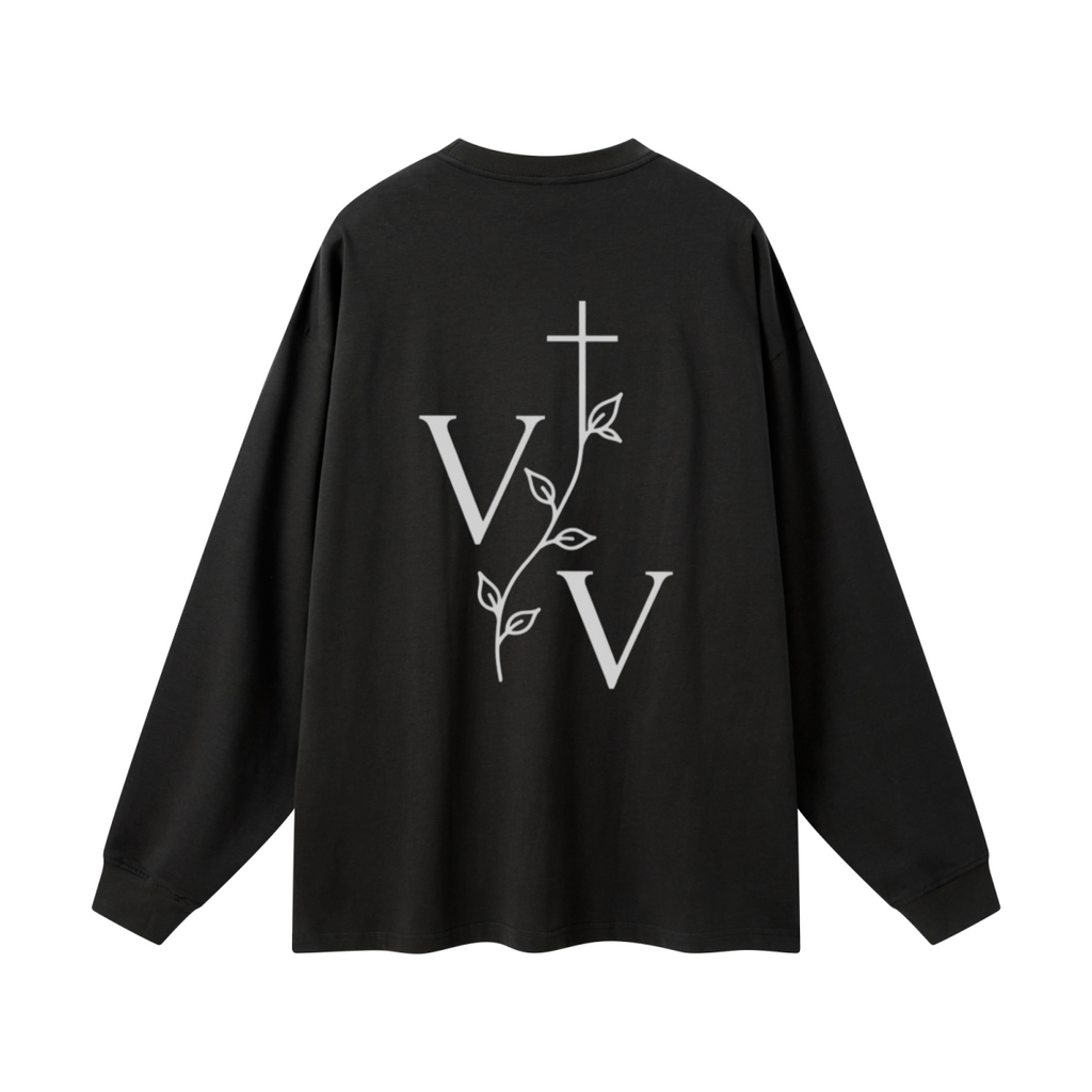 305GSM Unisex Premium Heavyweight Double-Yarn Plain Fabric Earth-Tone Basic Layering Long sleeve Black