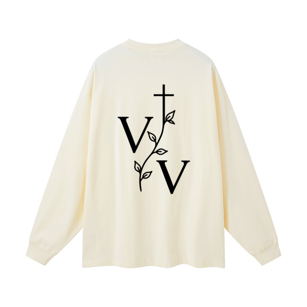 305GSM Unisex Premium Heavyweight Double-Yarn Plain Fabric Earth-Tone Basic Layering Long sleeve Milk Tea White