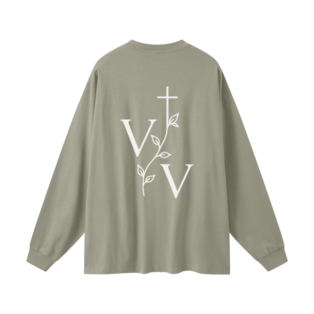 305GSM Unisex Premium Heavyweight Double-Yarn Plain Fabric Earth-Tone Basic Layering Long sleeve Grey Green