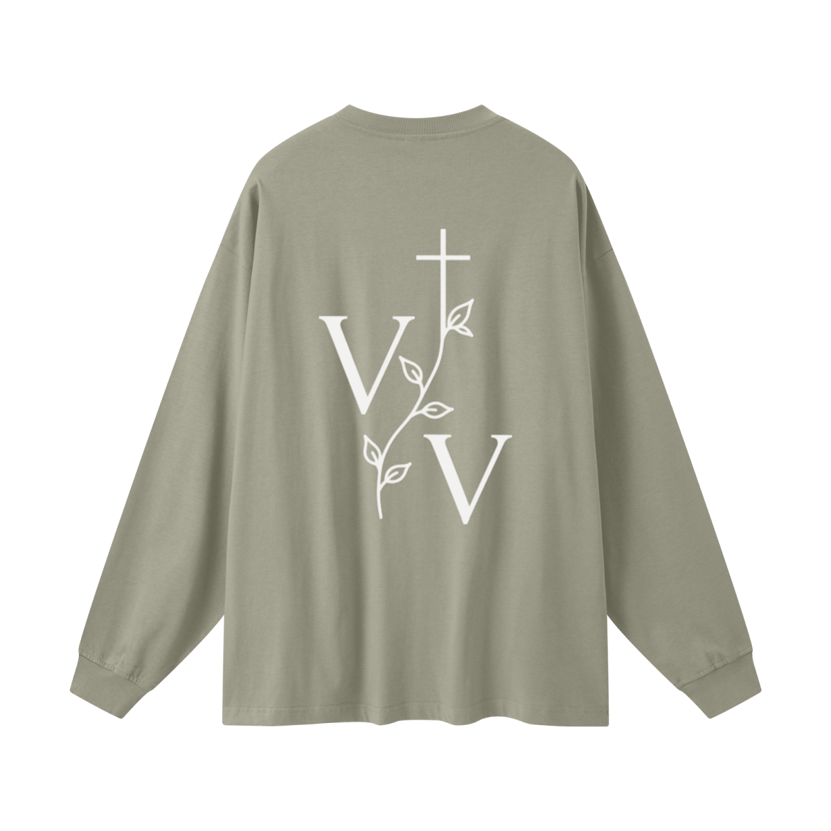305GSM Unisex Premium Heavyweight Double-Yarn Plain Fabric Earth-Tone Basic Layering Long sleeve Grey Green